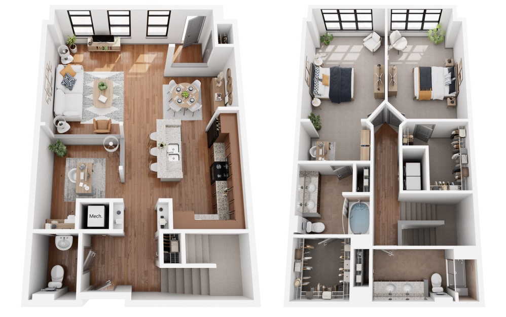 Shanghai - 2 bedroom floorplan layout with 2.5 bathrooms and 1838 square feet (3D)