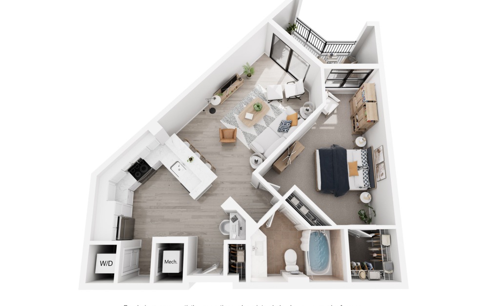 Zurich - 1 bedroom floorplan layout with 1 bathroom and 740 - 797 square feet