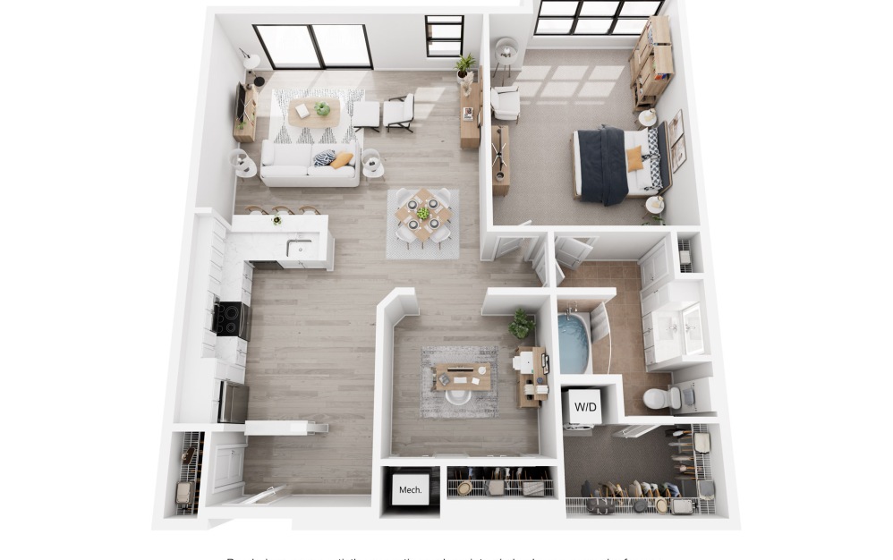 Cairo - 1 bedroom floorplan layout with 1 bathroom and 1085 - 1106 square feet