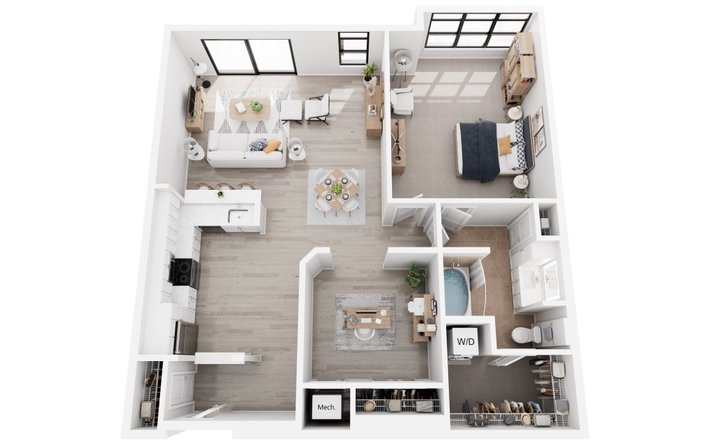 Cairo - 1 bedroom floorplan layout with 1 bathroom and 1085 - 1106 square feet (3D)