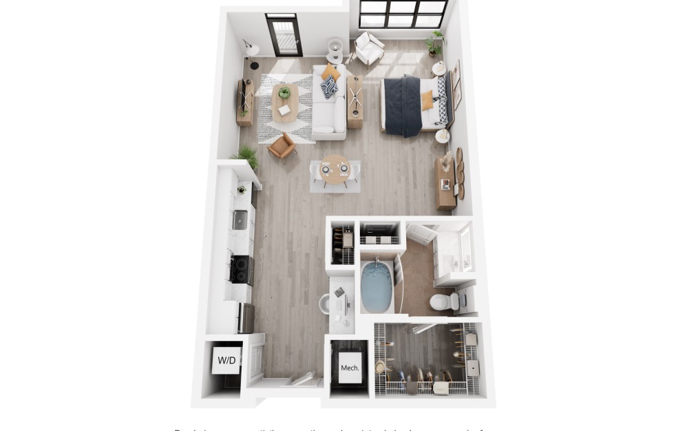 Chicago - Studio floorplan layout with 1 bathroom and 721 - 742 square feet