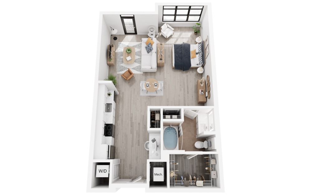 Chicago - Studio floorplan layout with 1 bathroom and 721 - 742 square feet (3D)