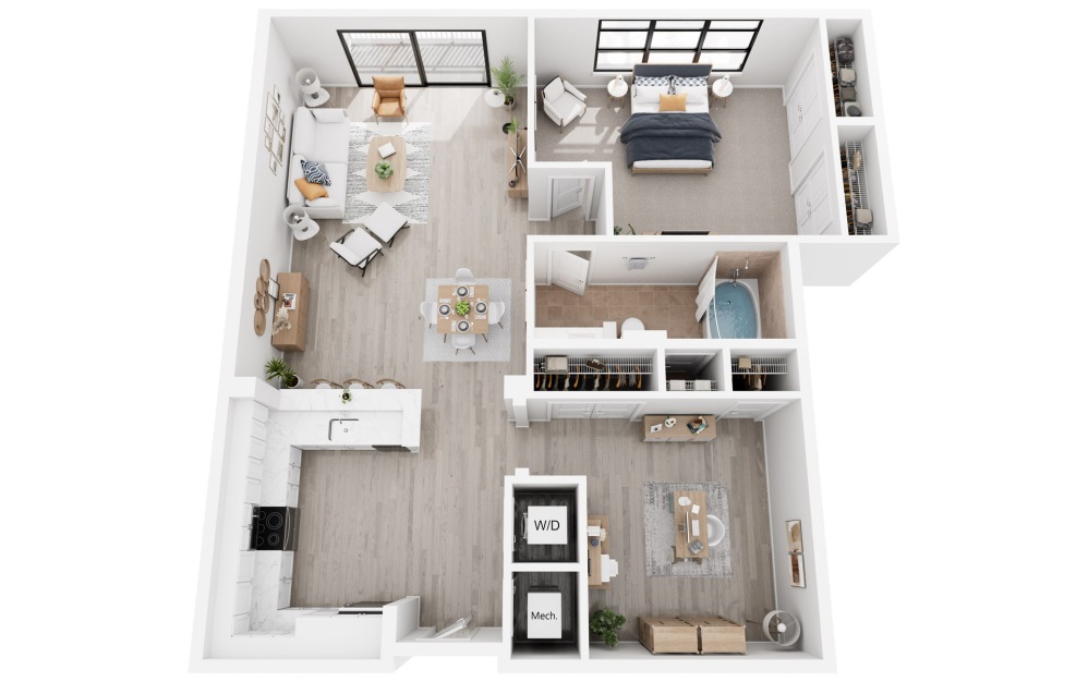 Copenhagen - 1 bedroom floorplan layout with 1 bathroom and 986 square feet (3D)