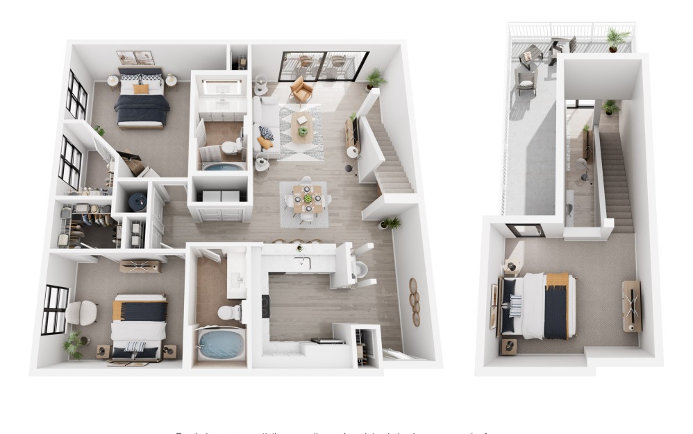 Dubai - 2 bedroom floorplan layout with 2 bathrooms and 1482 square feet