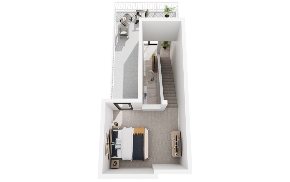 Dubai - 2 bedroom floorplan layout with 2 bathrooms and 1482 square feet (Floor 2, 3D)