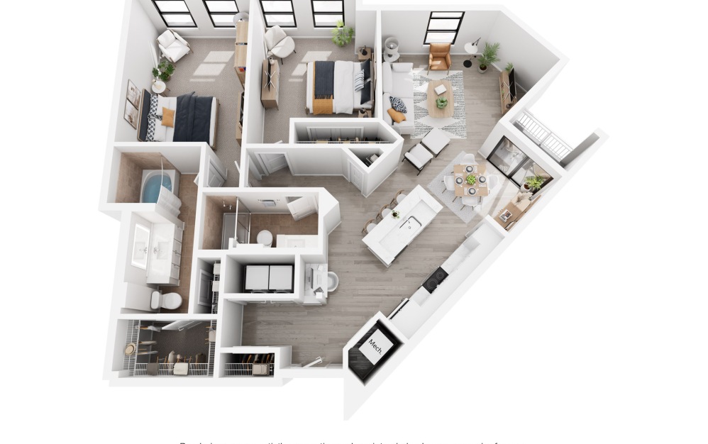 Geneva - 2 bedroom floorplan layout with 2 bathrooms and 1153 square feet