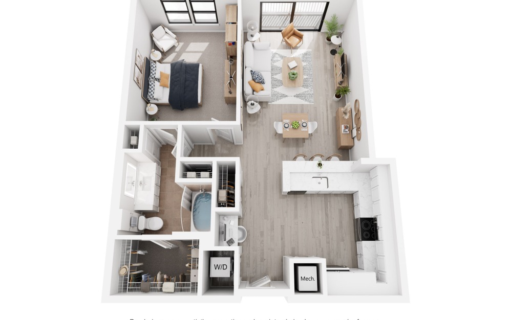 London - 1 bedroom floorplan layout with 1 bathroom and 889 square feet