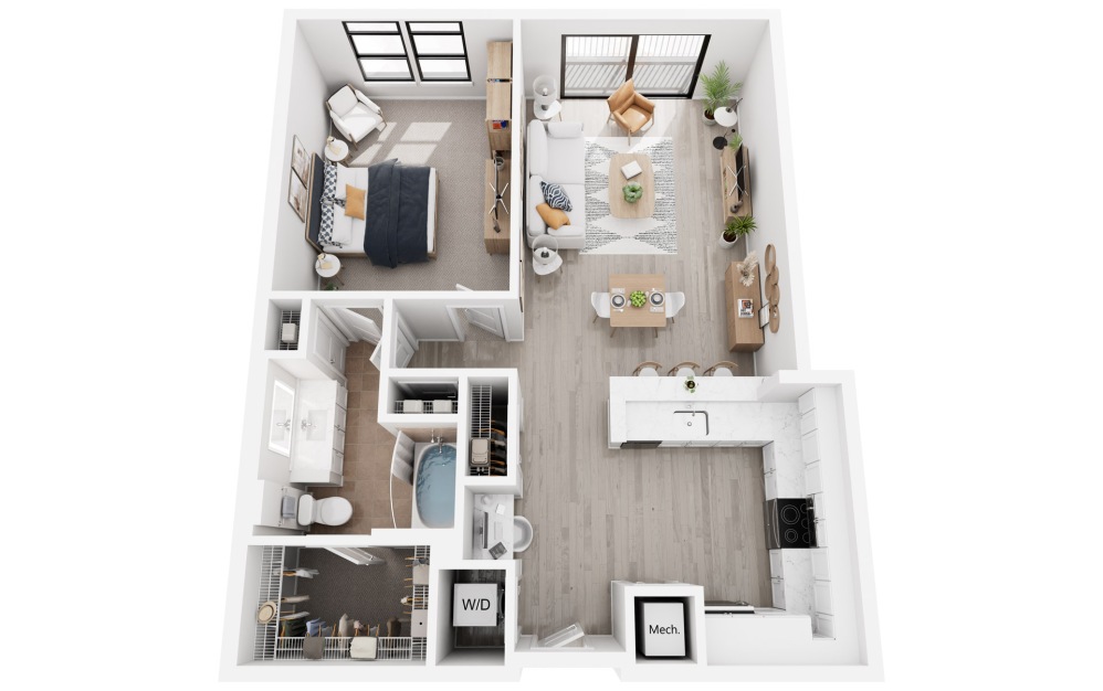 London - 1 bedroom floorplan layout with 1 bathroom and 889 square feet (3D)