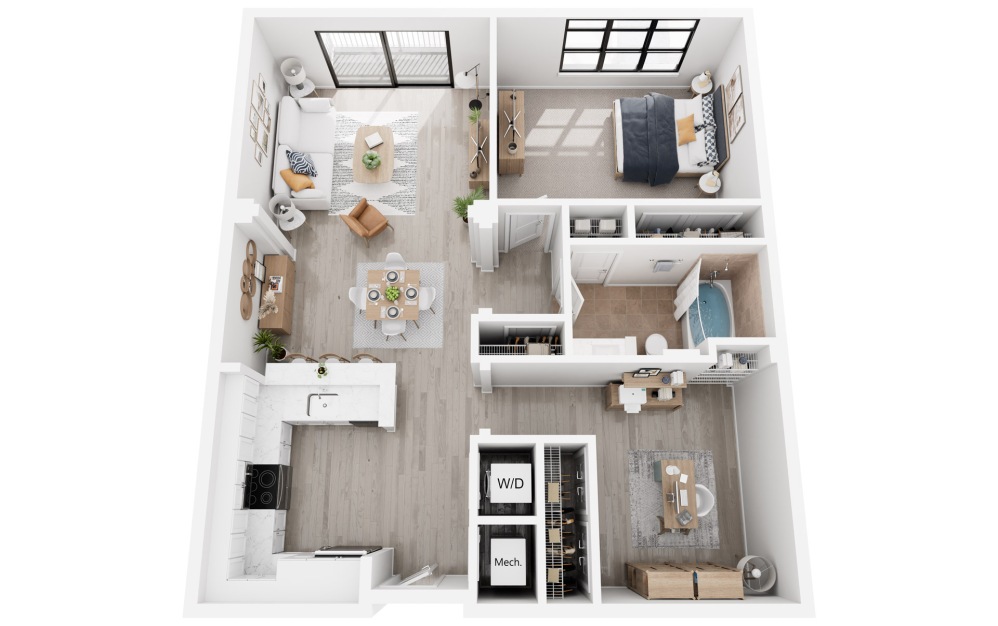 Melbourne - 1 bedroom floorplan layout with 1 bathroom and 983 square feet (3D)