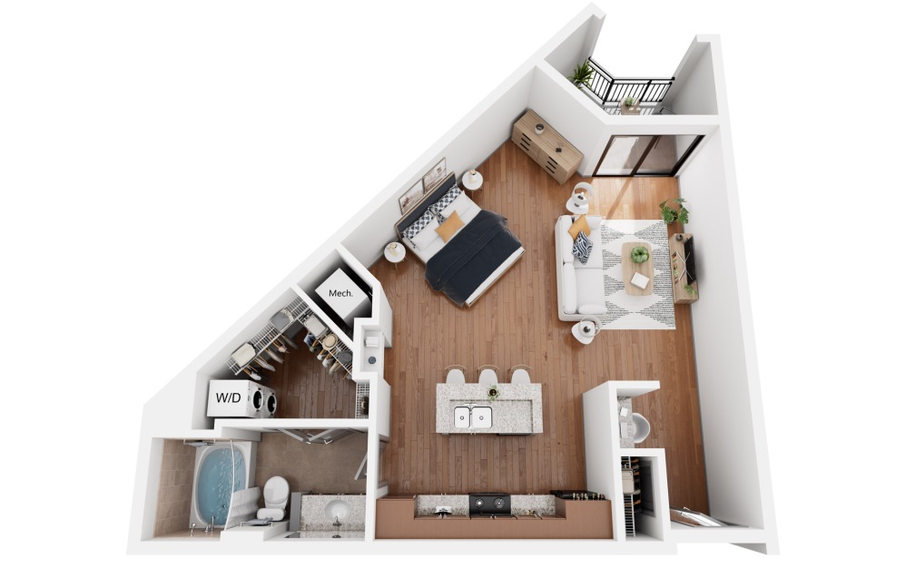 Munich - Studio floorplan layout with 1 bathroom and 653 square feet (3D)