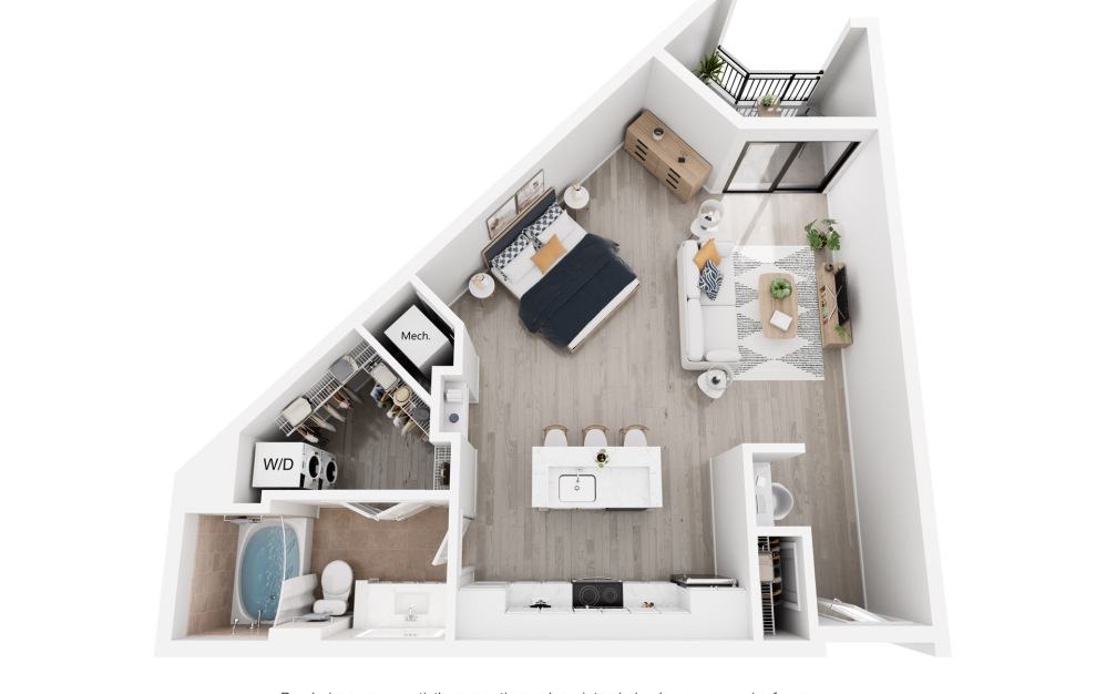 Munich - Studio floorplan layout with 1 bathroom and 653 square feet
