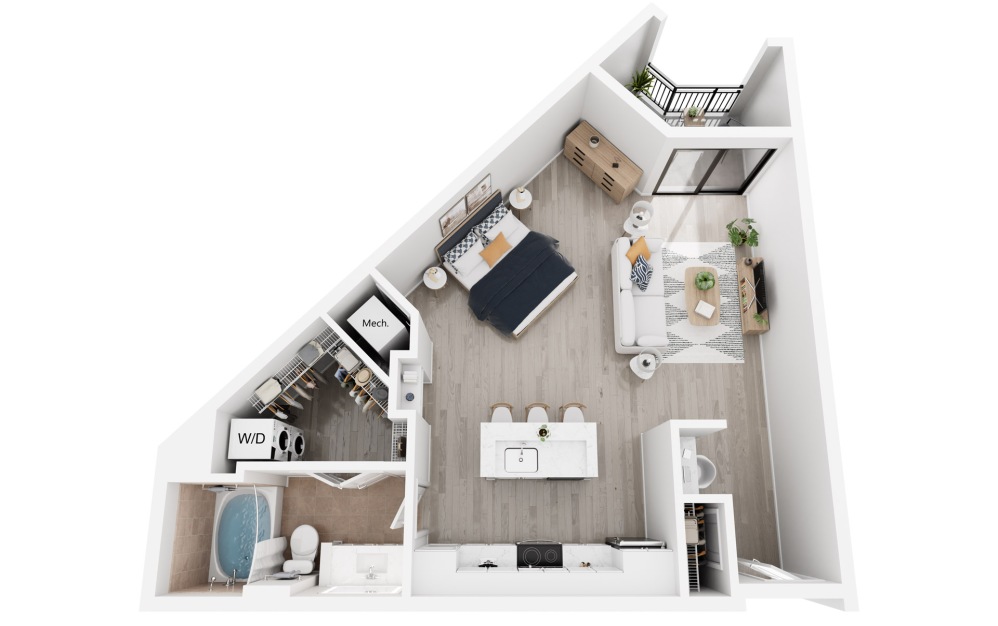 Munich - Studio floorplan layout with 1 bathroom and 653 square feet
