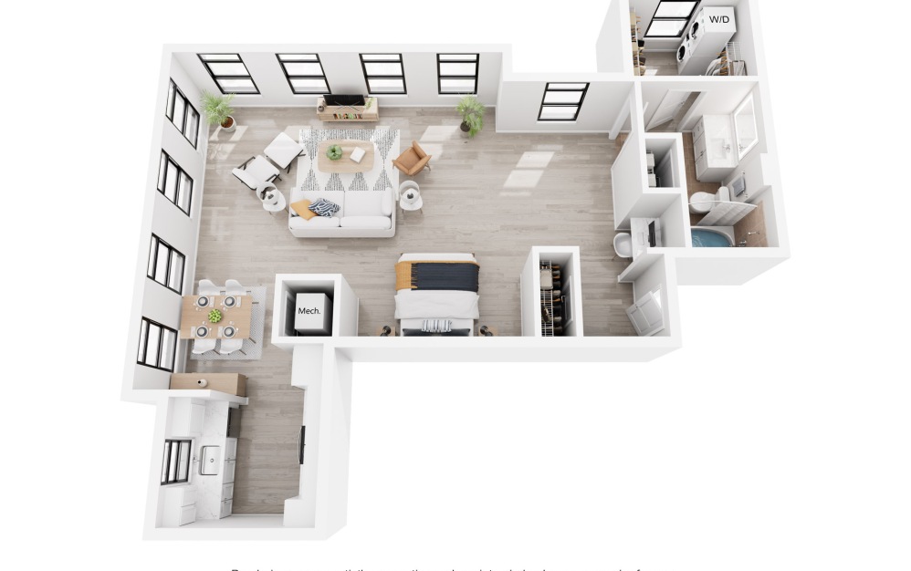 New York - Studio floorplan layout with 1 bathroom and 717 - 800 square feet