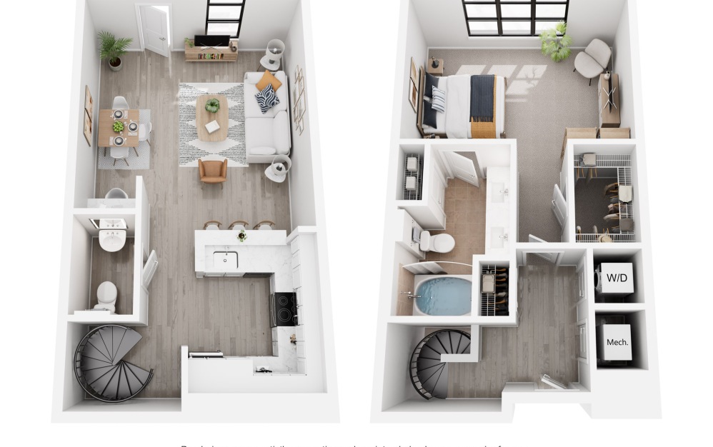 Nice - 1 bedroom floorplan layout with 1.5 bathroom and 936 square feet