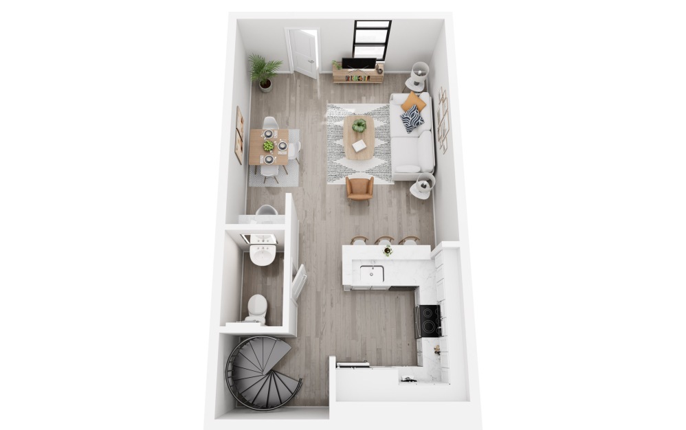 Nice - 1 bedroom floorplan layout with 1.5 bathroom and 936 square feet (Floor 1, 3D)