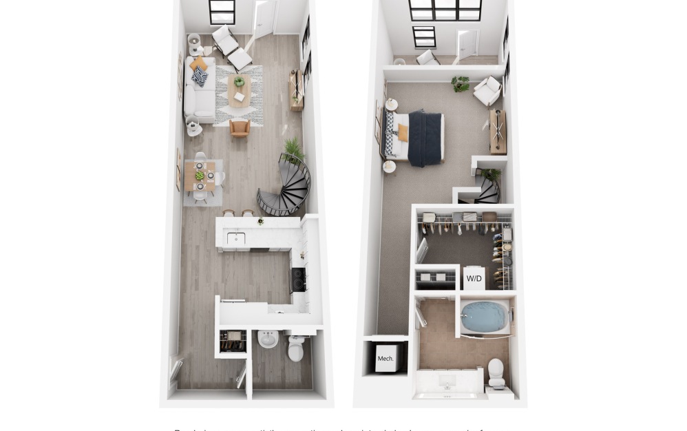 Paris - 1 bedroom floorplan layout with 1.5 bathroom and 1122 square feet (3D)