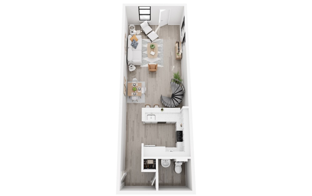 Paris - 1 bedroom floorplan layout with 1.5 bathroom and 1122 square feet (Floor 1, 3D)