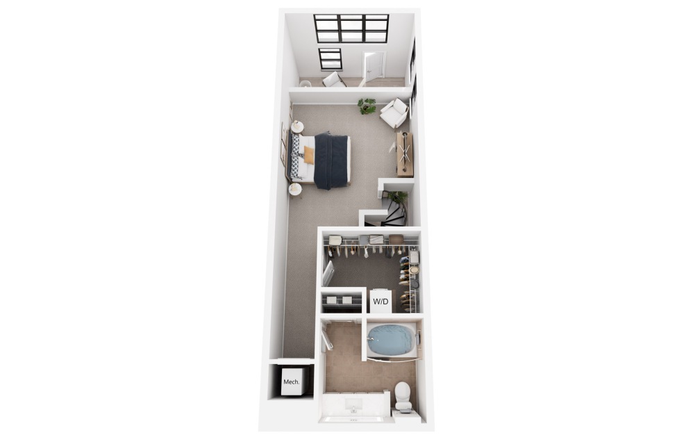 Paris - 1 bedroom floorplan layout with 1.5 bathroom and 1122 square feet (Floor 2, 3D)