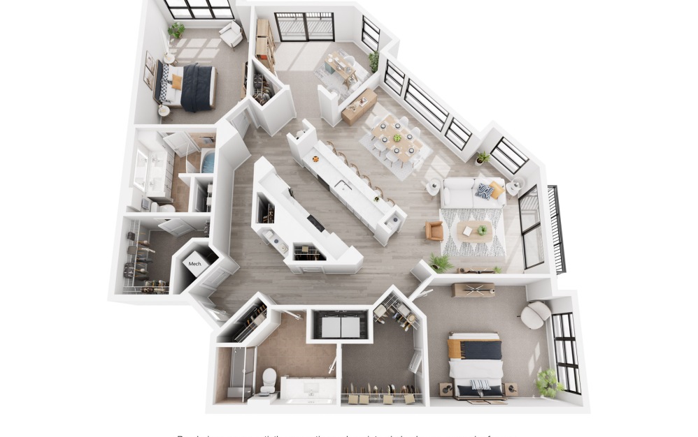 Santiago - 2 bedroom floorplan layout with 2 bathrooms and 1577 - 1620 square feet