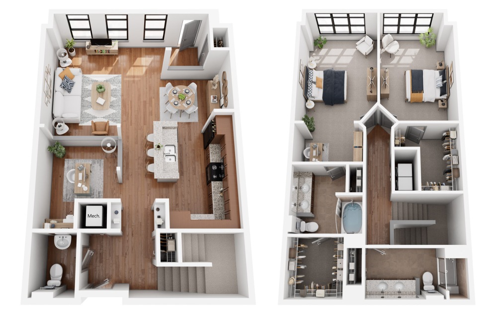 Shanghai 2 - 2 bedroom floorplan layout with 2.5 bathrooms and 1838 square feet (3D)