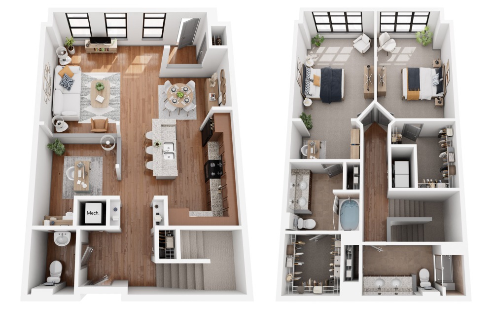 Shanghai 1 - 2 bedroom floorplan layout with 2.5 bathrooms and 1838 square feet (3D)
