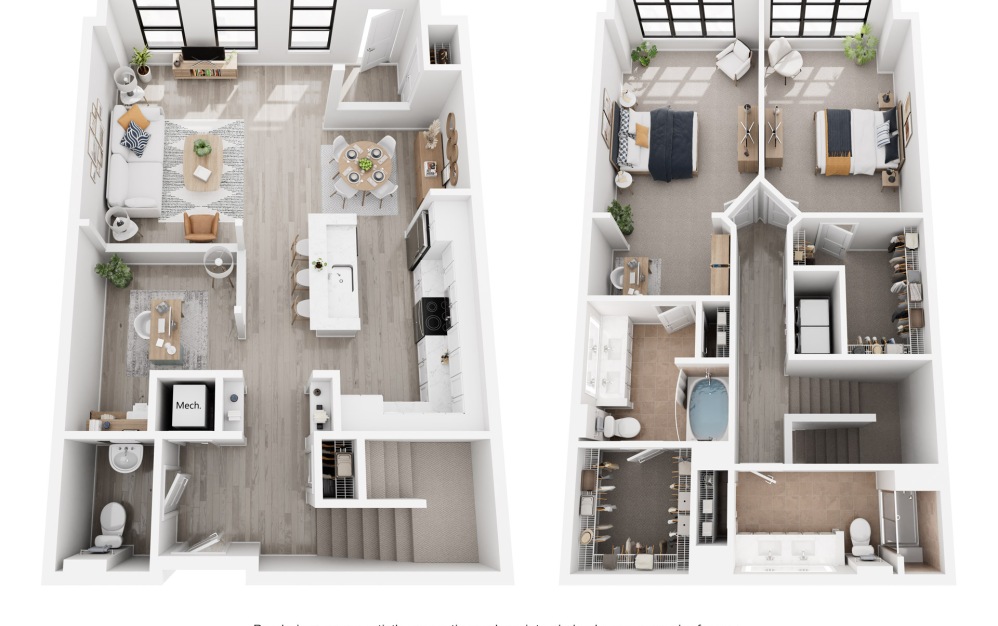 Shanghai - 2 bedroom floorplan layout with 2.5 bathrooms and 1838 square feet (3D)