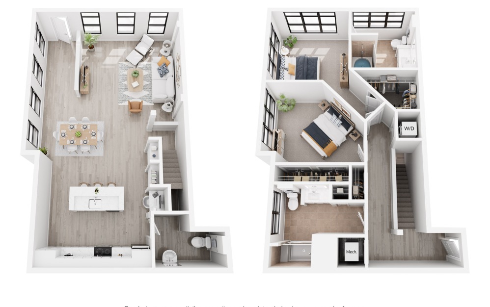 Taipei - 2 bedroom floorplan layout with 2.5 bathrooms and 1543 square feet (3D)