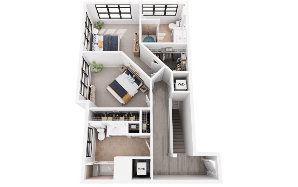 Taipei - 2 bedroom floorplan layout with 2.5 bathrooms and 1543 square feet (Floor 2, 3D)