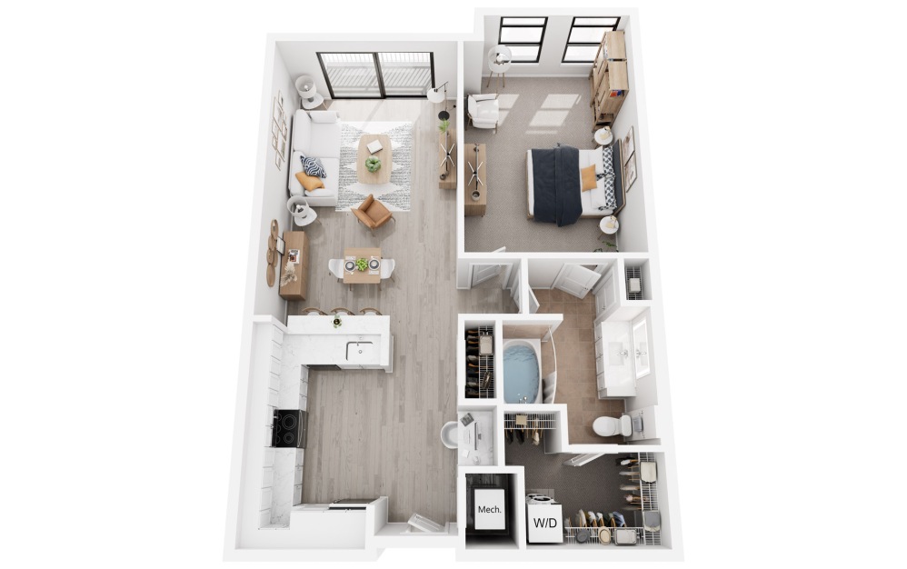 Vienna - 1 bedroom floorplan layout with 1 bathroom and 829 - 850 square feet (3D)